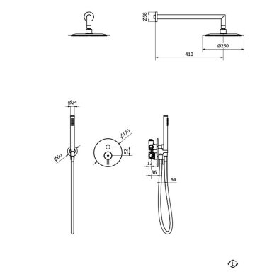 Chromo spalvos potinkinė dušo sistema Teorema su apvalia dušo galva 25 cm Chromo spalvos potinkinė dušo sistema Teorema su apvalia dušo galva 25 cm