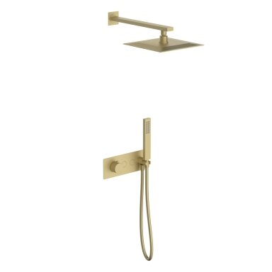 Soft brass spalvos potinkinė termostatinė dušo sistema Teorema su kvadratine dušo galva Soft brass spalvos potinkinė termostatinė dušo sistema Teorema su kvadratine dušo galva