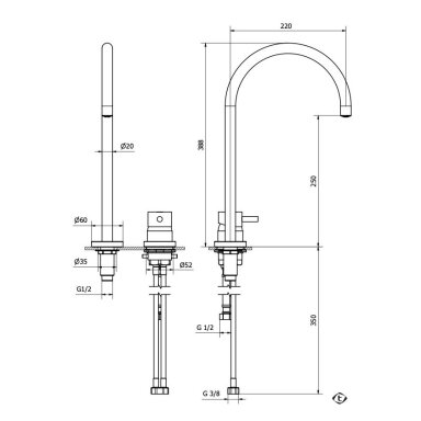 Soft brass spalvos praustuvo maišytuvas su dugno vožtuvu Teorema Jabil 25/35 Soft brass spalvos praustuvo maišytuvas su dugno vožtuvu Teorema Jabil 25/35