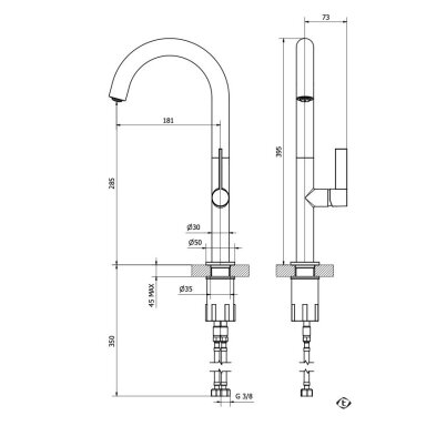 Brushed nickel spalvos maišytuvas plautuvei su pasukamu snapu Teorema