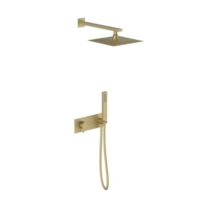Soft brass spalvos potinkinė dušo sistema Teorema su kvadratine dušo galva 25 cm Soft brass spalvos potinkinė dušo sistema Teorema su kvadratine dušo galva 25 cm