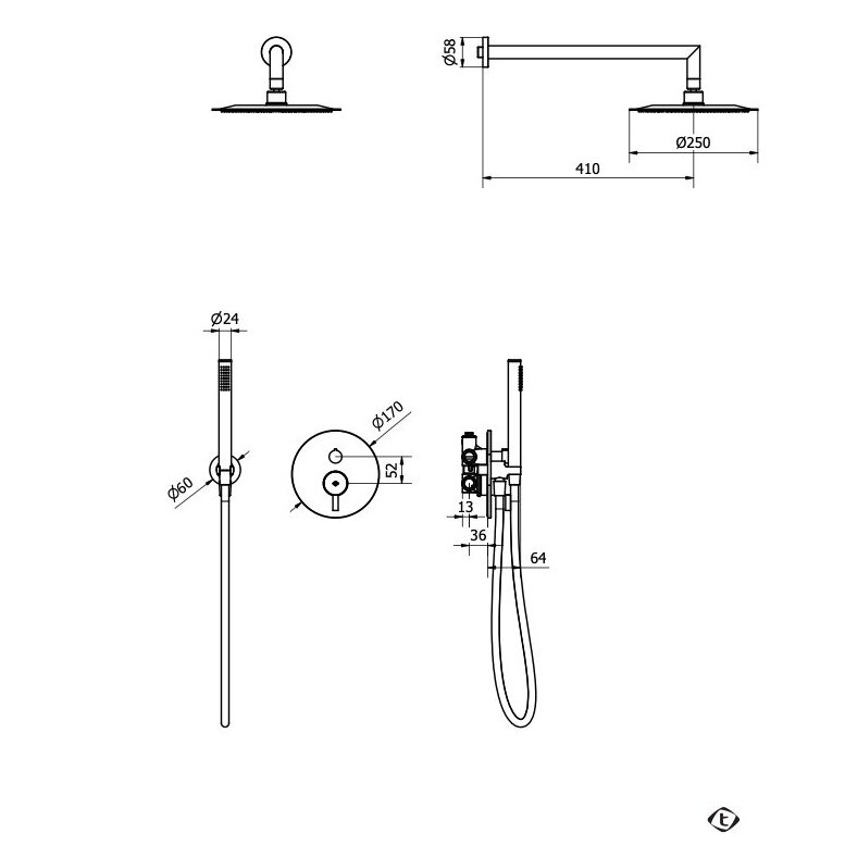 Soft brass spalvos potinkinė dušo sistema Teorema su apvalia dušo galva 25 cm 1 Soft brass spalvos potinkinė dušo sistema Teorema su apvalia dušo galva 25 cm 1