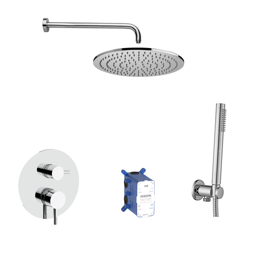 Chromo spalvos potinkinė dušo sistema su 30 cm skersmens dušo galva Paffoni Jolly