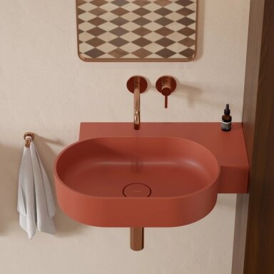 Matt terracotta spalvos pakabinamas/pastatomas ant stalviršio praustuvas Omnires OVO M+ 64 x 44 cm (dešinė) Matt terracotta spalvos pakabinamas/pastatomas ant stalviršio praustuvas Omnires OVO M+ 64 x 44 cm (dešinė)