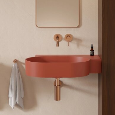 Matt terracotta spalvos pakabinamas/pastatomas ant stalviršio praustuvas Omnires OVO M+ 64 x 44 cm (dešinė) 4 Matt terracotta spalvos pakabinamas/pastatomas ant stalviršio praustuvas Omnires OVO M+ 64 x 44 cm (dešinė) 4
