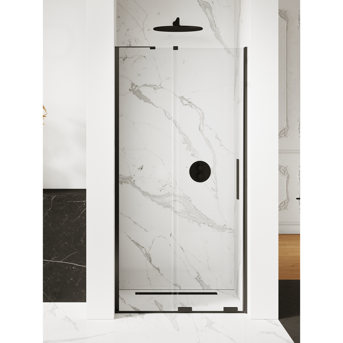 Dušo durys New Trendy Smart Black, pasirenkamas dydis