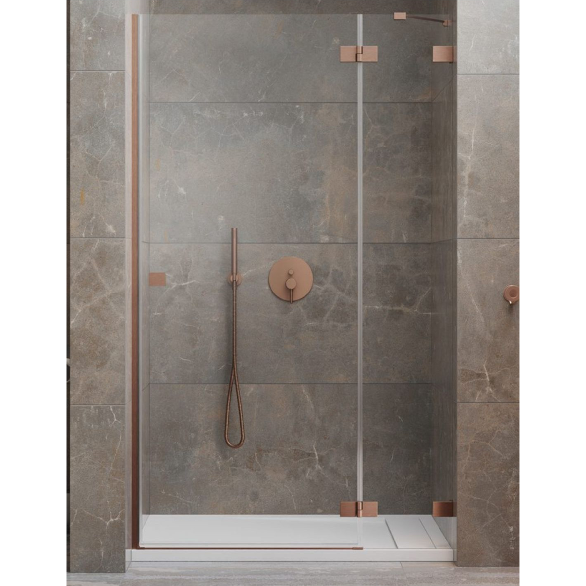 Dušo durys Radaway Essenza Pro Brushed Copper DWJ, skaidrus stiklas Dušo durys Radaway Essenza Pro Brushed Copper DWJ, skaidrus stiklas