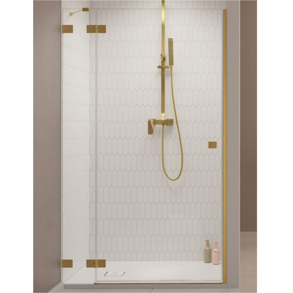 Dušo durys Radaway Essenza Pro Brushed Gold DWJ, skaidrus stiklas