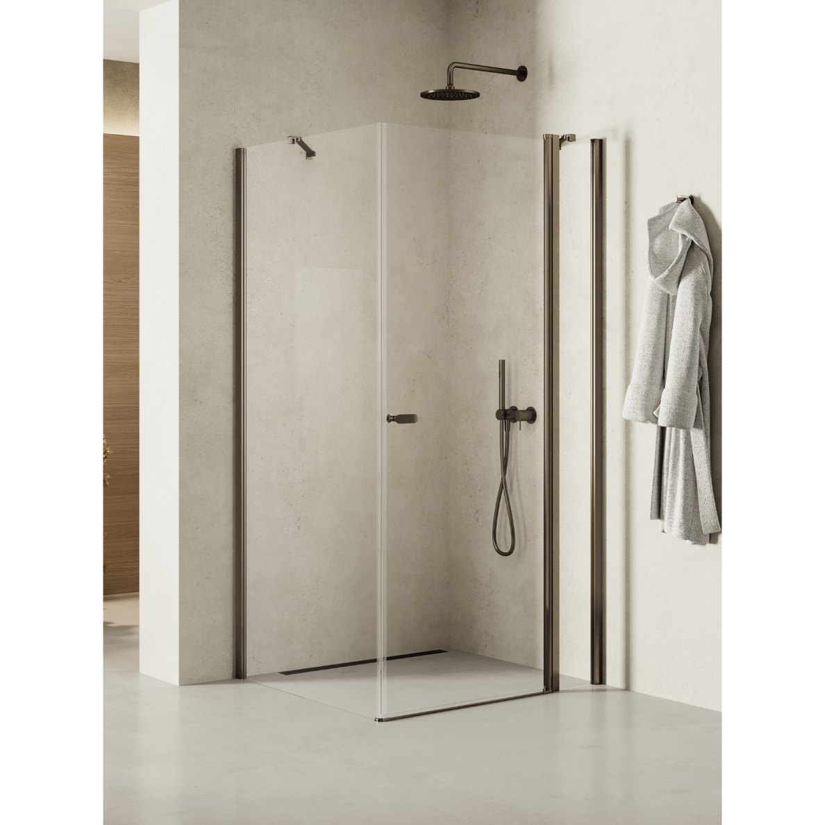 Dušo kabina New Trendy New Soleo Gunmetal Brushed su papildoma sienele, pasirenkamas dydis