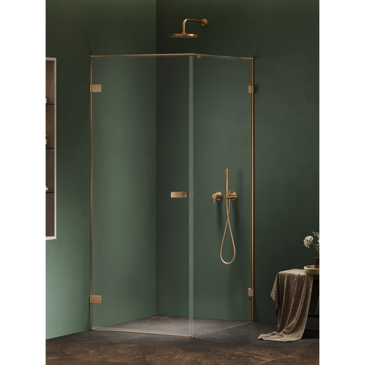 Dušo kabina New Trendy Oxia Gold Brushed 1D, pasirenkamas dydis ir pusė