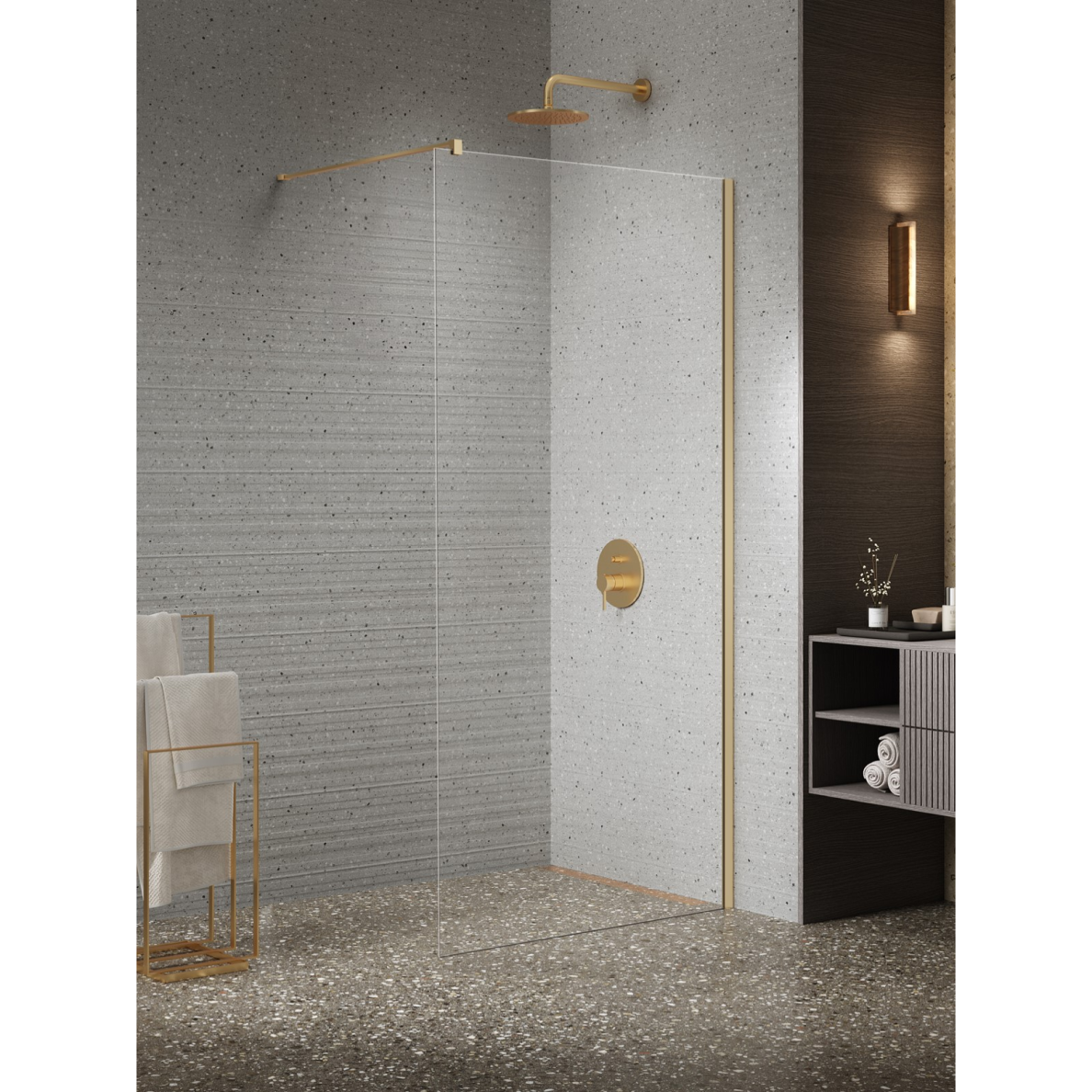 Dušo sienelė New Trendy Nesta Gold Brushed, pasirenkami dydžiai Dušo sienelė New Trendy Nesta Gold Brushed, pasirenkami dydžiai