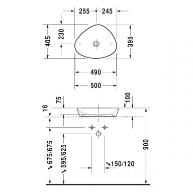 Duravit Cape Cod pastatomas ant stalviršio praustuvas 500x405