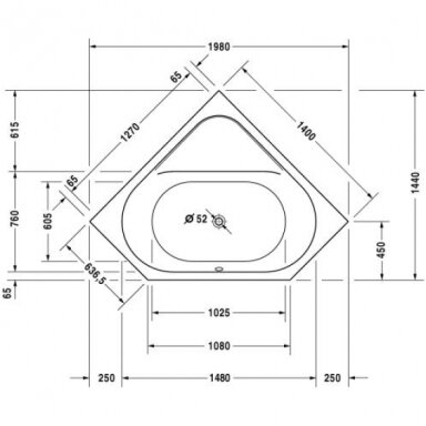 Duravit kampinė vonia D-Code 1400x1400 mm