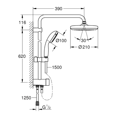 Dušo sistema Grohe New Tempesta System 210 Dušo sistema Grohe New Tempesta System 210