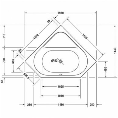 Duravit kampinė vonia D-Code 1400x1400 mm 1