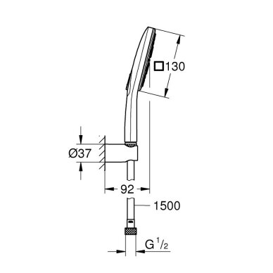 Dušo komplektas Grohe RAINSHOWER SMARTACTIVE 130 CUBE su 1,50 m dušo žarna 3