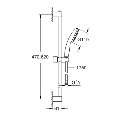 Dušo komplektas GROHE Tempesta 110, 1 srovė, 60 cm stovas, chromo spalvos 4