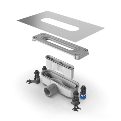 Dušo latakas Kaldawei FLOWLINE ZERO 900x55mm, steel brushed + Sifonas dušo latakui FlowDrain 1