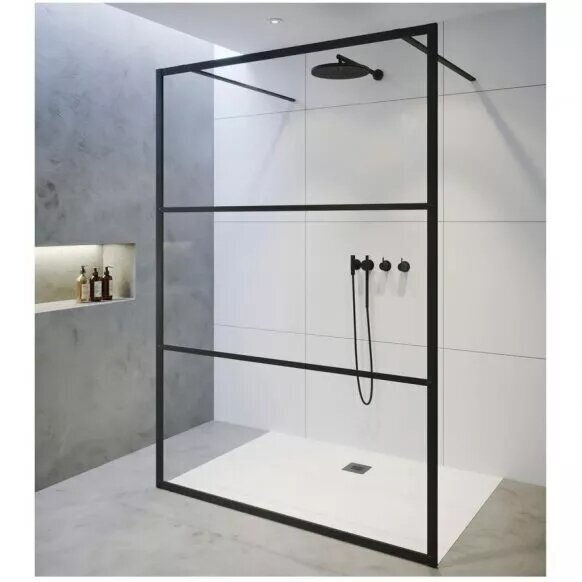 Dušo sienelė Riho Grid GB401 120 cm, juodas profilis, skaidrus stiklas