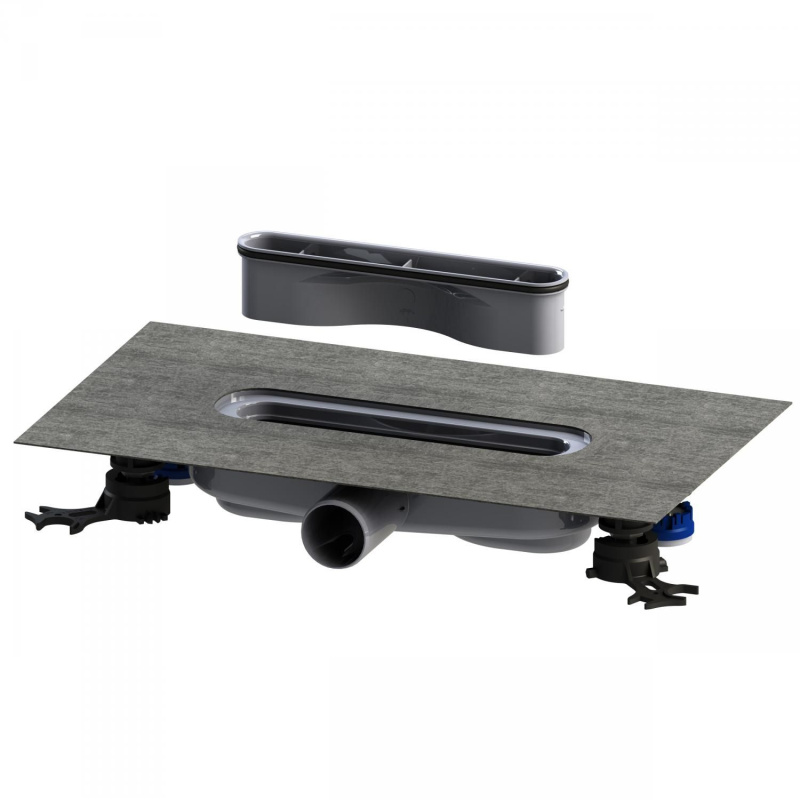 Dušo latakas Kaldawei FLOWLINE ZERO 900x55mm, steel brushed + Sifonas dušo latakui FlowDrain