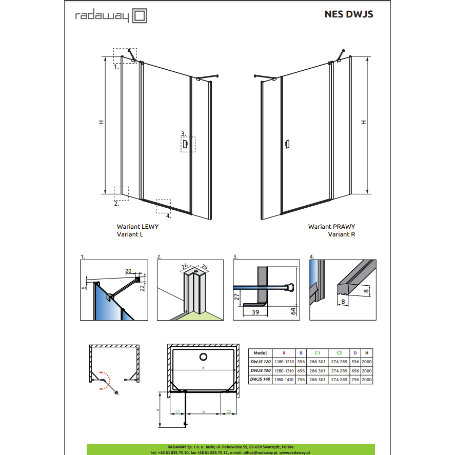Dušo durys Radaway Nes Brushed Nickel DWJS, skaidrus stiklas 4 Dušo durys Radaway Nes Brushed Nickel DWJS, skaidrus stiklas 4