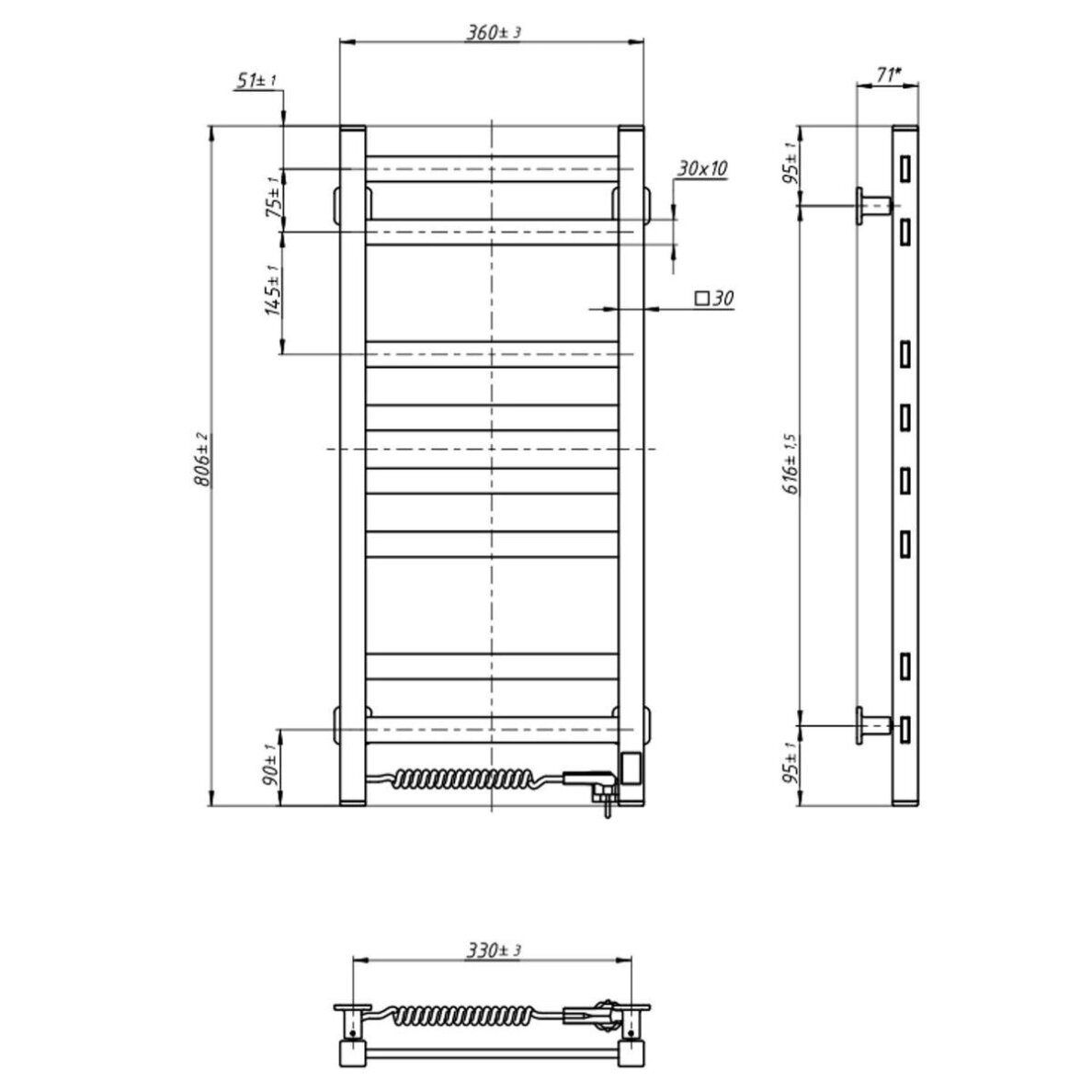 Elektrinis rankšluosčių džiovintuvas Navin Avangard 360x800 Sensor, (laidas kairėje) 4 Elektrinis rankšluosčių džiovintuvas Navin Avangard 360x800 Sensor, (laidas kairėje) 4