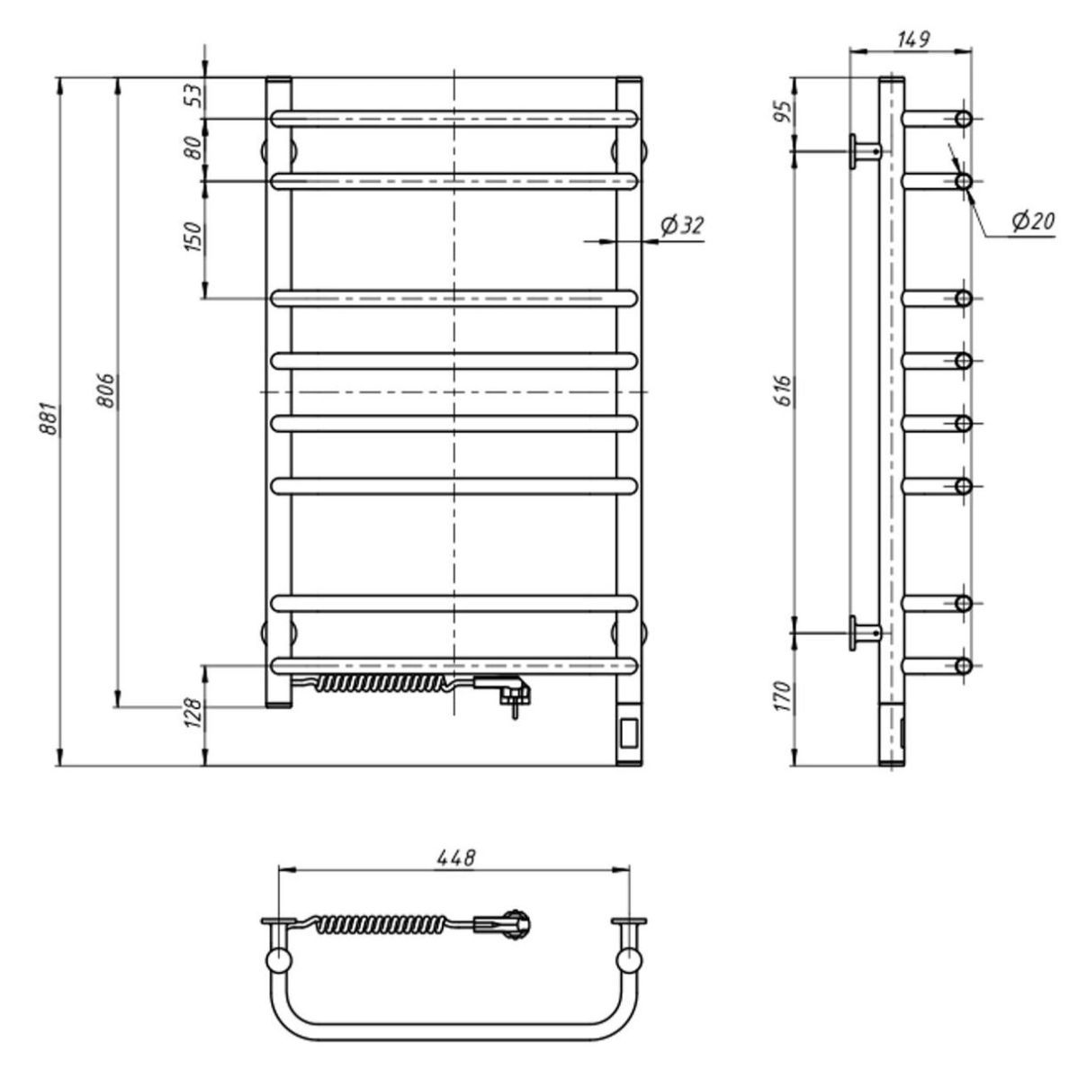 Elektrinis rankšluosčių džiovintuvas Navin Symphony 480x800 sensor, kairė, baltas 3