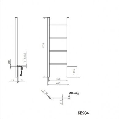 Juodas elektrinis džiovintuvas KARBO 87 W, 400x1120 mm 5 Juodas elektrinis džiovintuvas KARBO 87 W, 400x1120 mm 5
