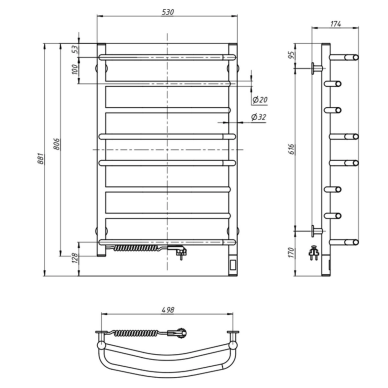 Elektrinis rankšluosčių džiovintuvas Navin Omega 530x800 sensor, kairė pusė, baltas 4