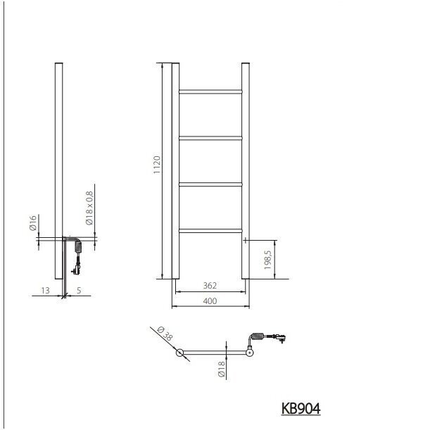 Juodas elektrinis džiovintuvas KARBO 87 W, 400x1120 mm 5