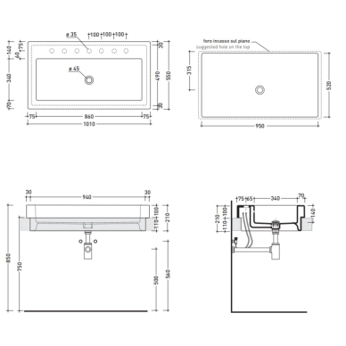 Flaminia Acquagrande 1010x550xH100 įleidžiamas praustuvas, baltas blizgus 2 Flaminia Acquagrande 1010x550xH100 įleidžiamas praustuvas, baltas blizgus 2