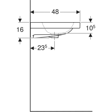 Geberit iCon Light praustuvas su daiktų laikymo paviršiumi 90x48cm Geberit iCon Light praustuvas su daiktų laikymo paviršiumi 90x48cm