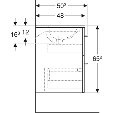 Geberit Selnova Square plonos konstrukcijos baldinio praustuvo rinkinys su apatine spintele, dviejų stalčių, 60cm, spalvų pasirinkimas