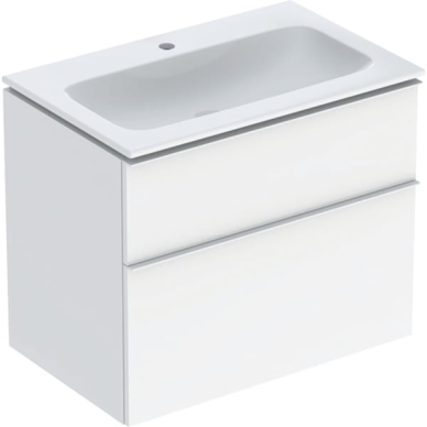 Geberit iCon baldinio praustuvo plonos konstrukcijos rinkinys, su spintele, dviem stalčiais ir praustuvo jungtimi 75cm, pasirenkama spalva