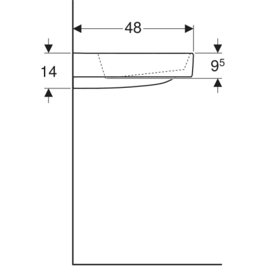 Geberit ONE praustuvas CleanDrain su daiktų laikymo paviršiumi kairėje 90x48cm 1 Geberit ONE praustuvas CleanDrain su daiktų laikymo paviršiumi kairėje 90x48cm 1