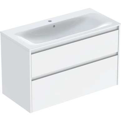 Geberit Selnova Square plonos konstrukcijos baldinio praustuvo rinkinys su apatine spintele, dviejų stalčių, 100cm, pasirenkama spalva