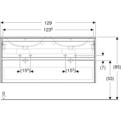 Geberit Selnova Square plonos konstrukcijos dvigubo baldinio praustuvo rinkinys su apatine spintele, dviejų stalčių, 130cm, pasirenkama spalva 2 Geberit Selnova Square plonos konstrukcijos dvigubo baldinio praustuvo rinkinys su apatine spintele, dviejų stalčių, 130cm, pasirenkama spalva 2
