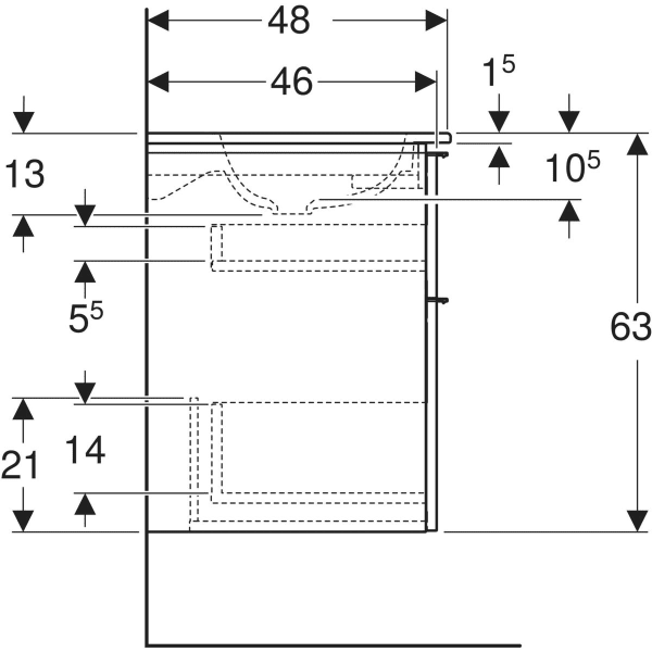 Geberit iCon baldinio praustuvo plonos konstrukcijos rinkinys, su spintele, dviem stalčiais ir praustuvo jungtimi, 120cm, pasirenkama spalva 1 Geberit iCon baldinio praustuvo plonos konstrukcijos rinkinys, su spintele, dviem stalčiais ir praustuvo jungtimi, 120cm, pasirenkama spalva 1