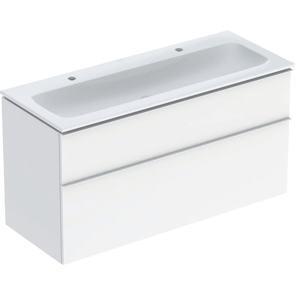 Geberit iCon baldinio praustuvo plonos konstrukcijos rinkinys, su spintele, dviem stalčiais ir praustuvo jungtimi, 120cm, pasirenkama spalva