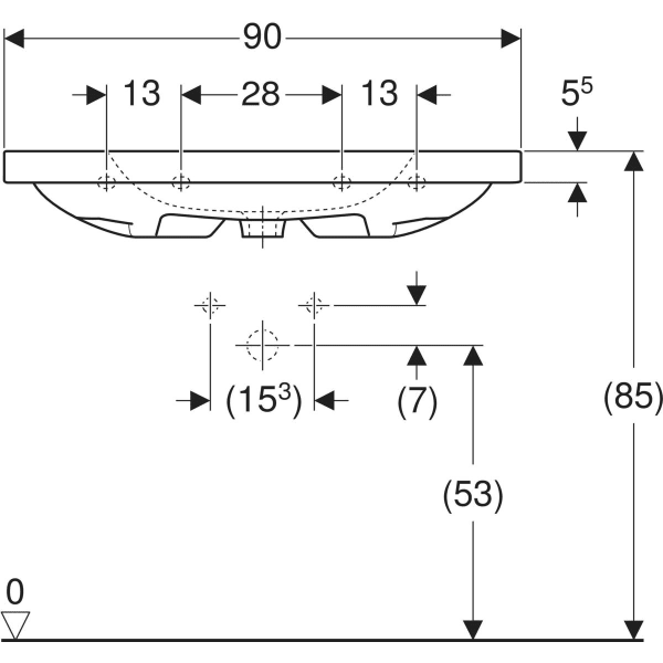 Geberit iCon Light praustuvas su daiktų laikymo paviršiumi 90x48cm 2 Geberit iCon Light praustuvas su daiktų laikymo paviršiumi 90x48cm 2