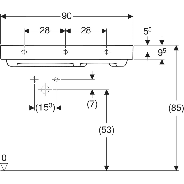 Geberit ONE praustuvas CleanDrain su daiktų laikymo paviršiumi dešinėje 90x48cm 2 Geberit ONE praustuvas CleanDrain su daiktų laikymo paviršiumi dešinėje 90x48cm 2