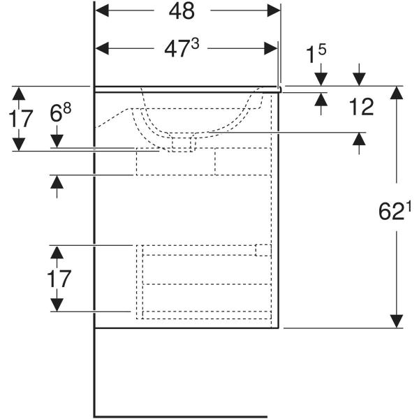 Geberit Selnova Square plonos konstrukcijos baldinio praustuvo rinkinys su apatine spintele, dviejų stalčių, 100cm, pasirenkama spalva 1