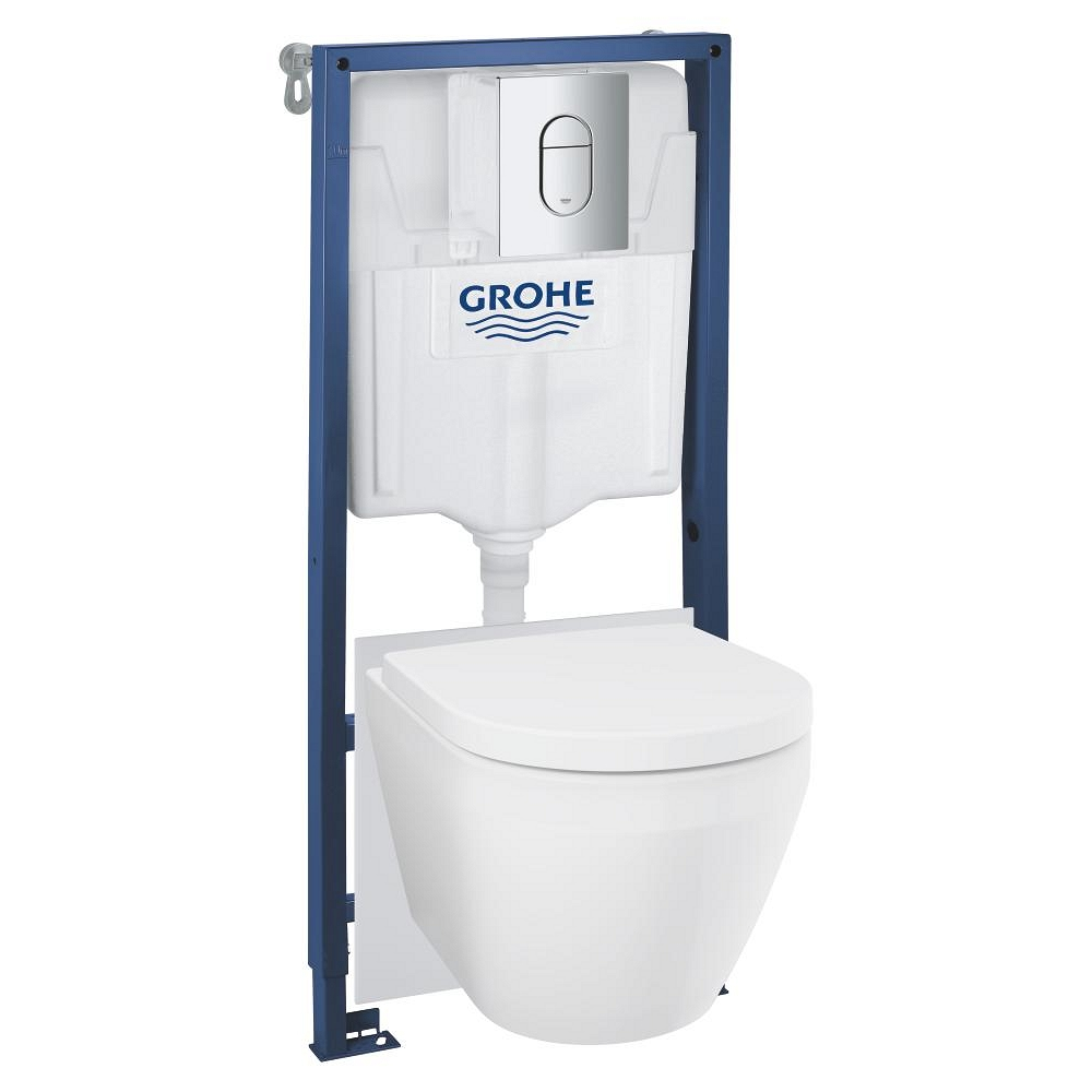 GROHE (5in1) potinkinio WC rėmo Rapid SL su chromuotu Arena Cosmopolitan mygtuku ir unitazo Euro Triple Vortex komplektas GROHE (5in1) potinkinio WC rėmo Rapid SL su chromuotu Arena Cosmopolitan mygtuku ir unitazo Euro Triple Vortex komplektas