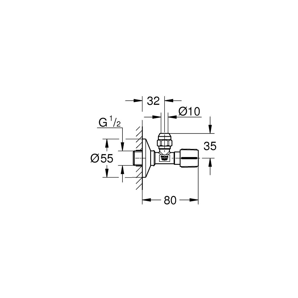 GROHE kampinis ventilis 1/2" x 3/8" 1 GROHE kampinis ventilis 1/2" x 3/8" 1