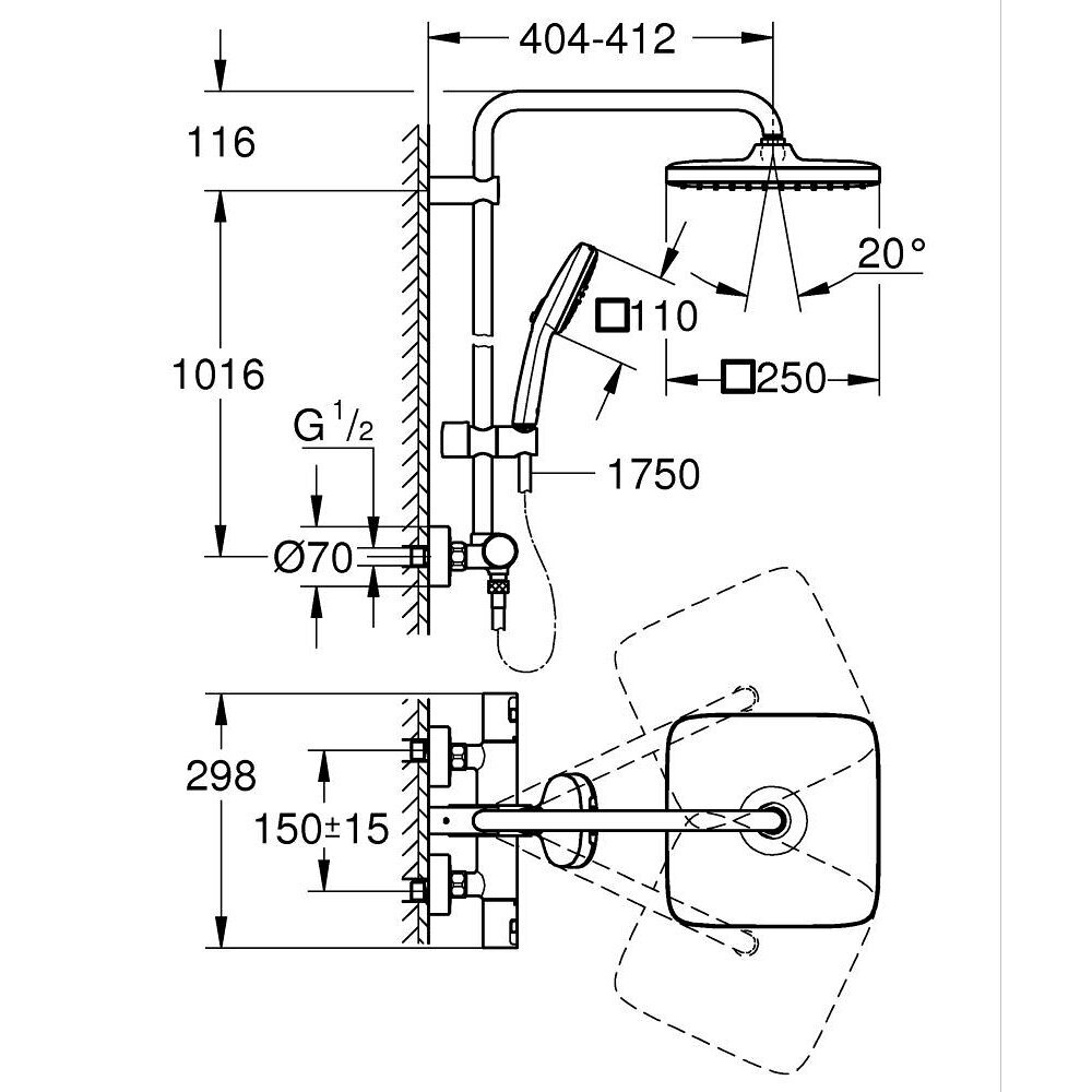GROHE VITALIO COMFORT 250 termostatinė dušo sistema 5 GROHE VITALIO COMFORT 250 termostatinė dušo sistema 5