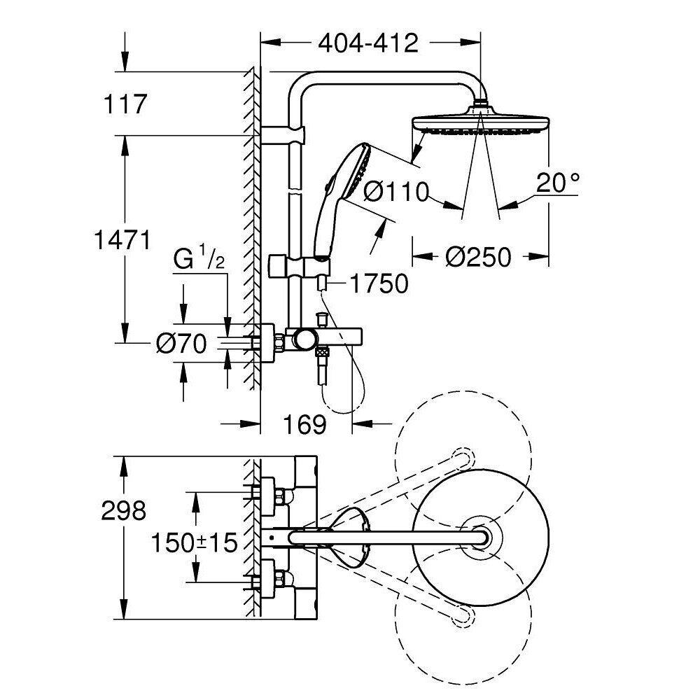 GROHE VITALIO START SYSTEM 250 termostatinė dušo sistema, blizgus chromas 8 GROHE VITALIO START SYSTEM 250 termostatinė dušo sistema, blizgus chromas 8