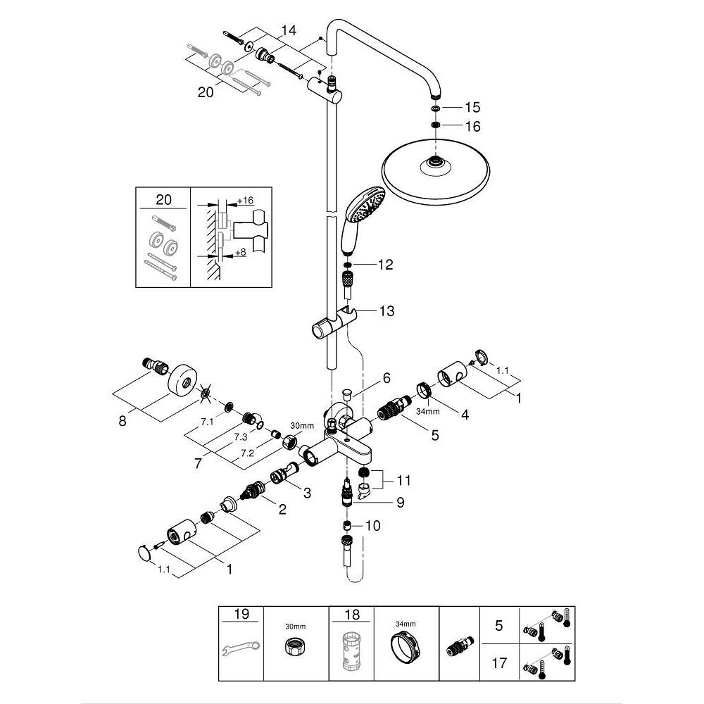 GROHE VITALIO START SYSTEM 250 termostatinė dušo sistema, blizgus chromas 7 GROHE VITALIO START SYSTEM 250 termostatinė dušo sistema, blizgus chromas 7