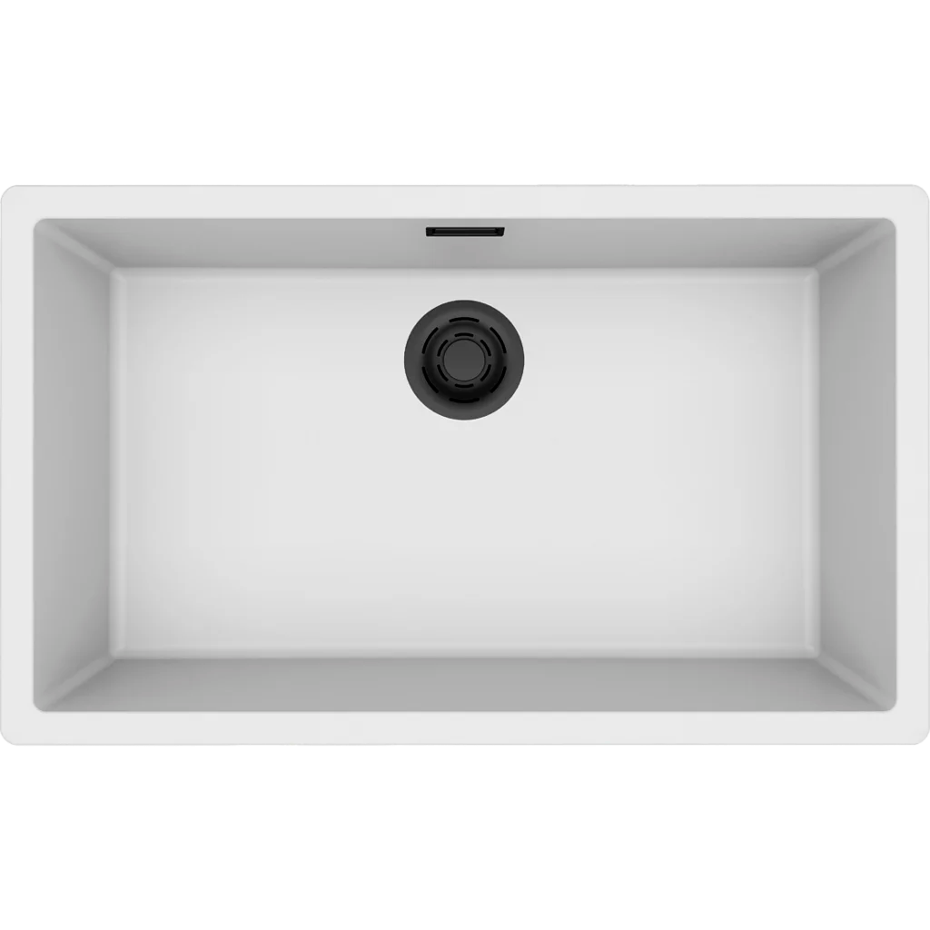 Granitinė plautuvė Elleci Zen Elite 130, balta K96, juodas ventilis
