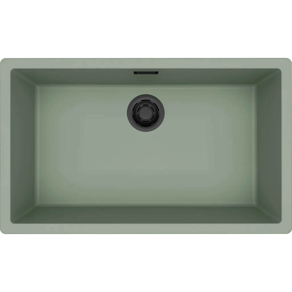 Granitinė plautuvė Elleci Zen Elite 130, žalsva K82, juodas ventilis