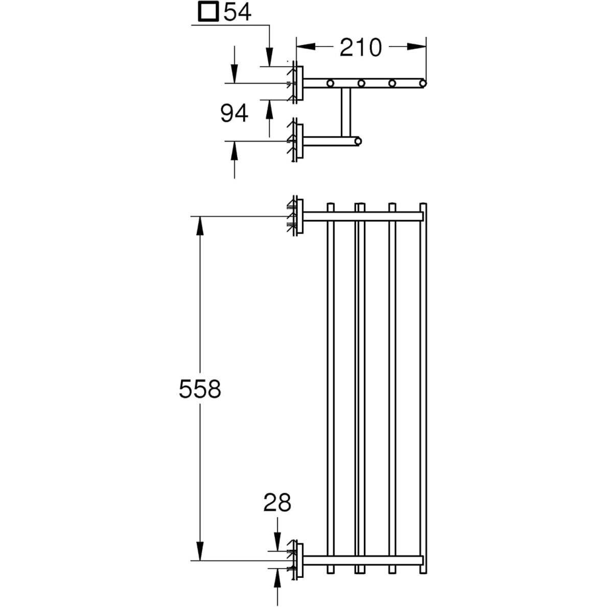 GROHE Start Cube multi-rankšluosčių laikiklis su lentynėle (600mm) 2 GROHE Start Cube multi-rankšluosčių laikiklis su lentynėle (600mm) 2